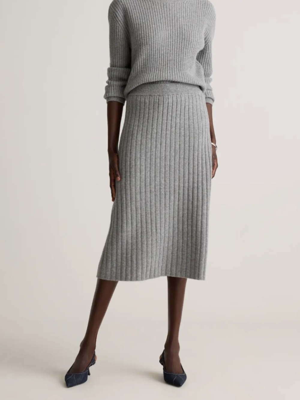 Quince Mongolian 100% Cashmere MIDI Skirt Size M NWOT Heathered Grey